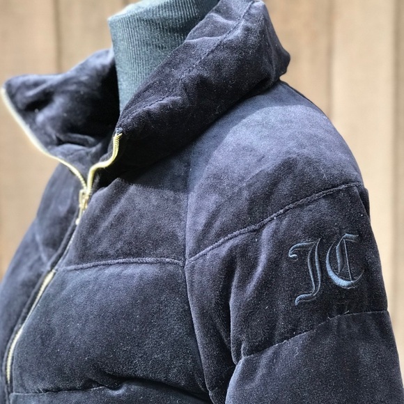Juicy Couture NWT Black Velvet Puffer Jacket Quilted Down Coat XS - Picture 2 of 8